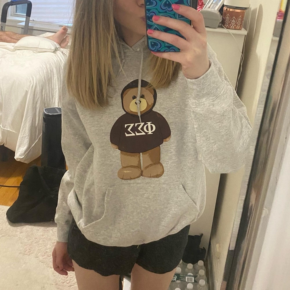 NWOT Gildan Phi Sigma Sigma Gray Bear Hoodie Sweatshirt